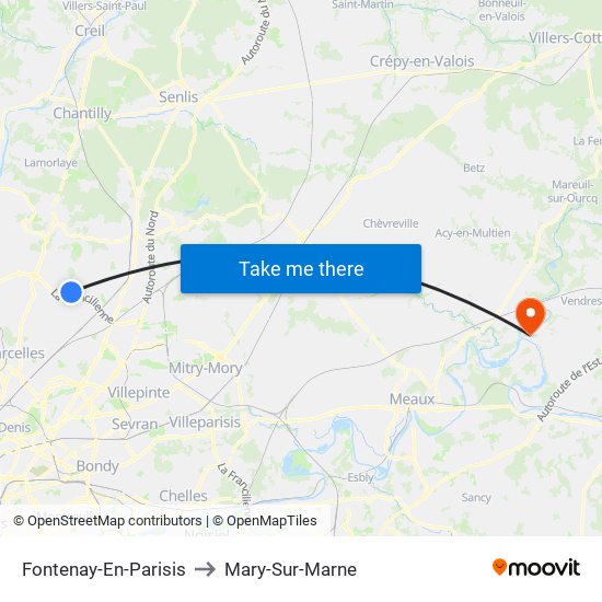 Fontenay-En-Parisis to Mary-Sur-Marne map