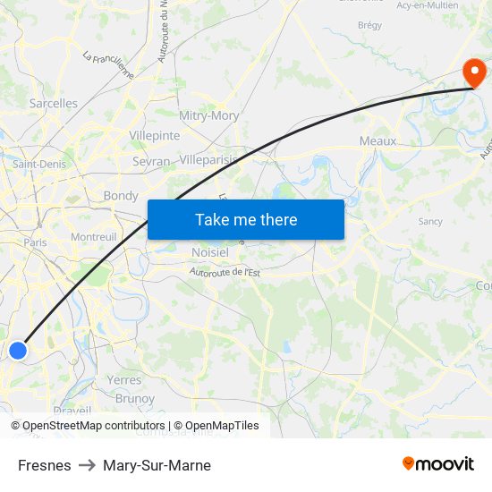Fresnes to Mary-Sur-Marne map