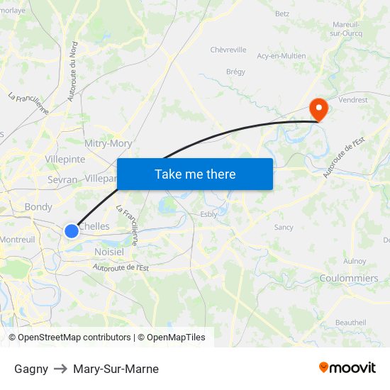 Gagny to Mary-Sur-Marne map