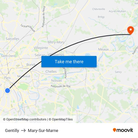 Gentilly to Mary-Sur-Marne map