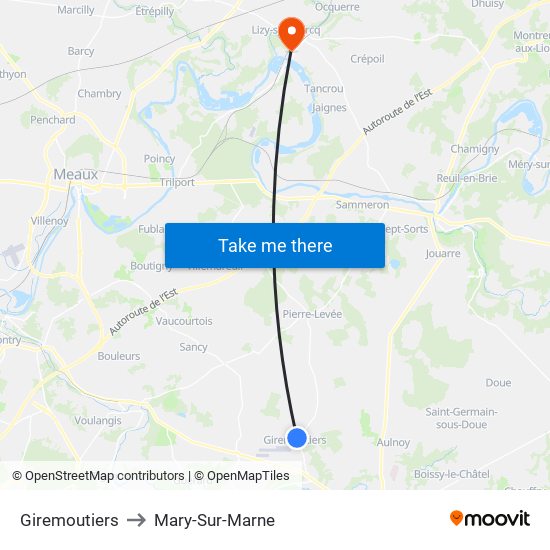 Giremoutiers to Mary-Sur-Marne map