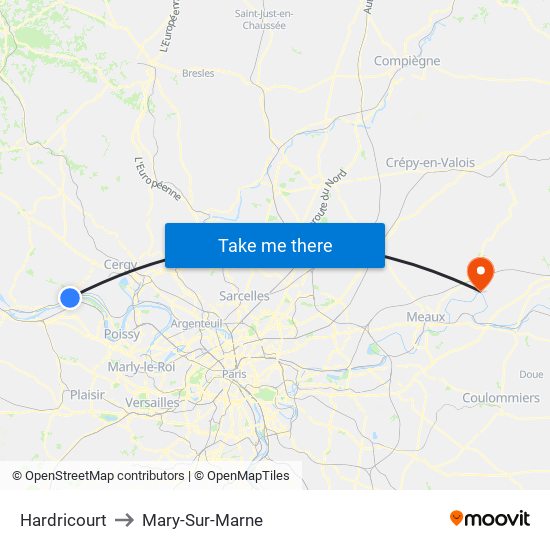 Hardricourt to Mary-Sur-Marne map