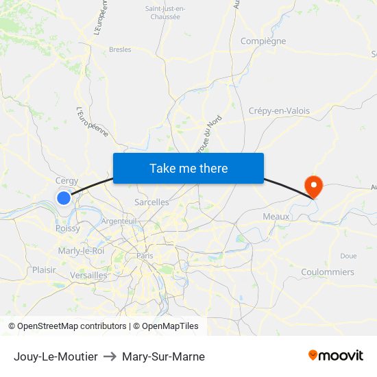 Jouy-Le-Moutier to Mary-Sur-Marne map
