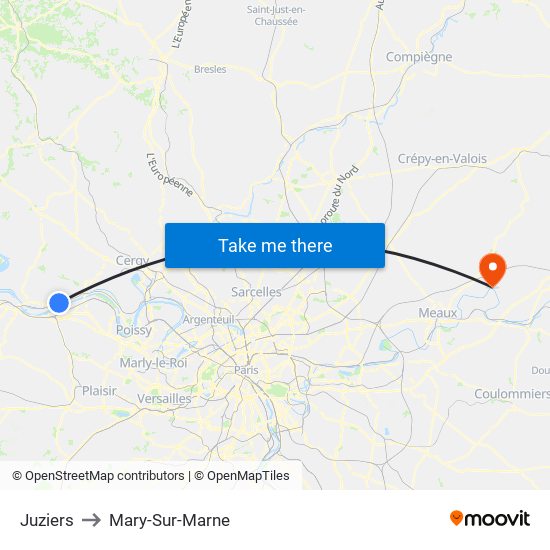 Juziers to Mary-Sur-Marne map