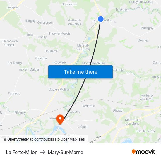 La Ferte-Milon to Mary-Sur-Marne map