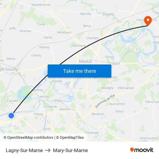 Lagny-Sur-Marne to Mary-Sur-Marne map