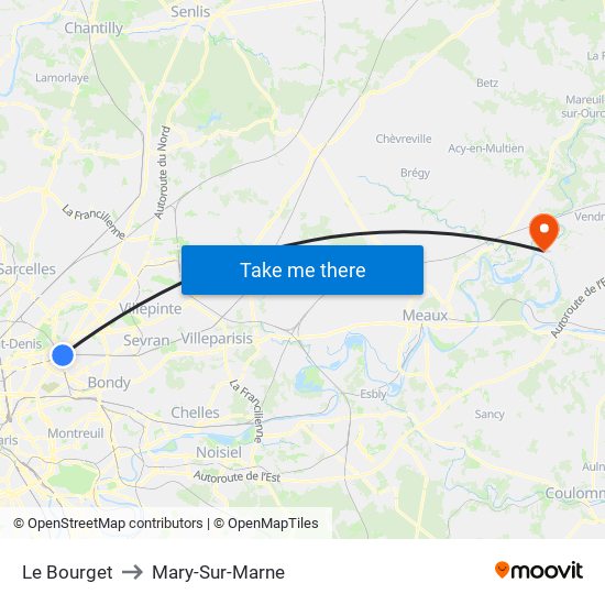 Le Bourget to Mary-Sur-Marne map