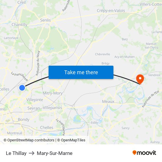 Le Thillay to Mary-Sur-Marne map