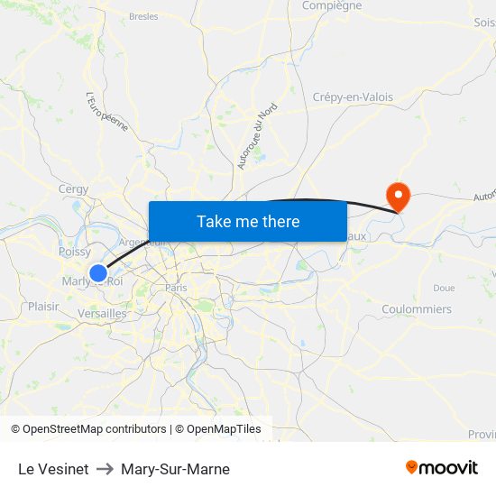 Le Vesinet to Mary-Sur-Marne map
