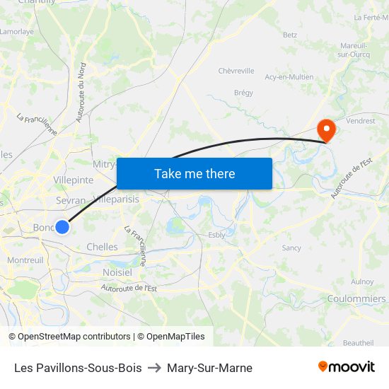 Les Pavillons-Sous-Bois to Mary-Sur-Marne map
