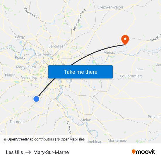 Les Ulis to Mary-Sur-Marne map