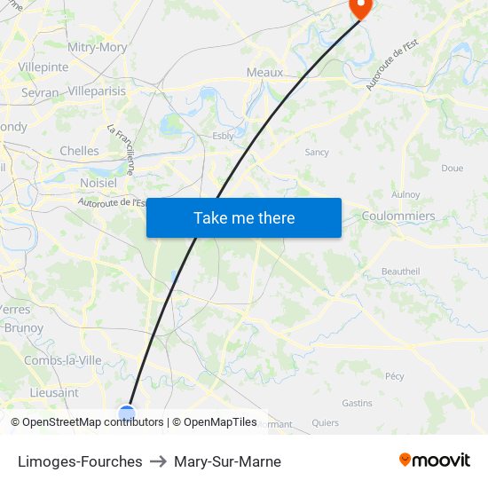 Limoges-Fourches to Mary-Sur-Marne map