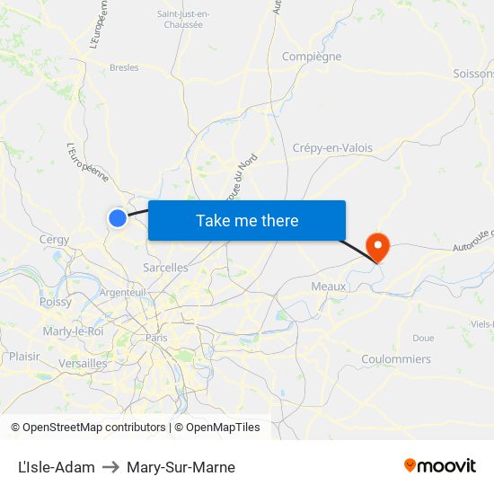 L'Isle-Adam to Mary-Sur-Marne map