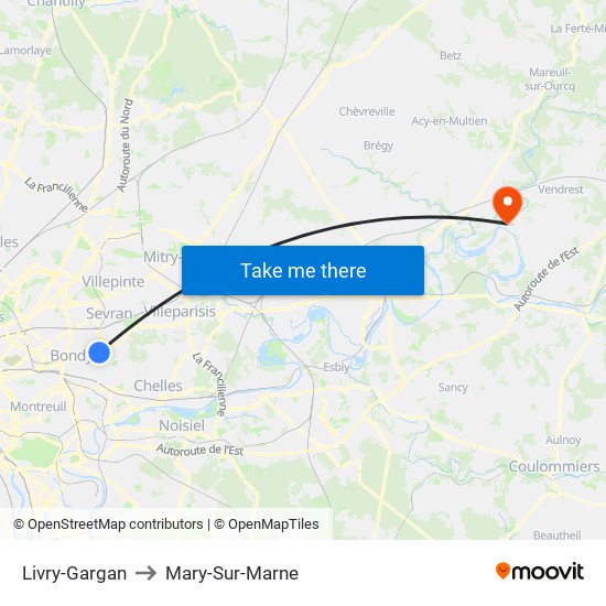 Livry-Gargan to Mary-Sur-Marne map