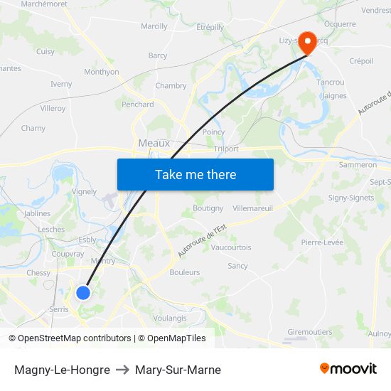 Magny-Le-Hongre to Mary-Sur-Marne map