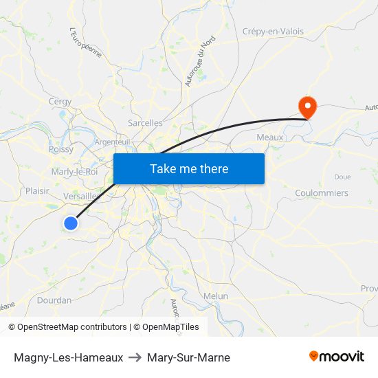 Magny-Les-Hameaux to Mary-Sur-Marne map