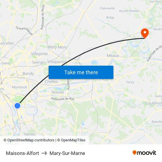 Maisons-Alfort to Mary-Sur-Marne map