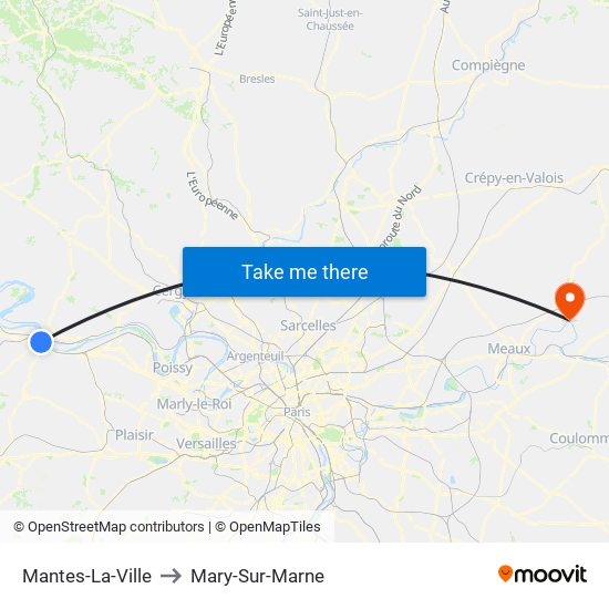 Mantes-La-Ville to Mary-Sur-Marne map