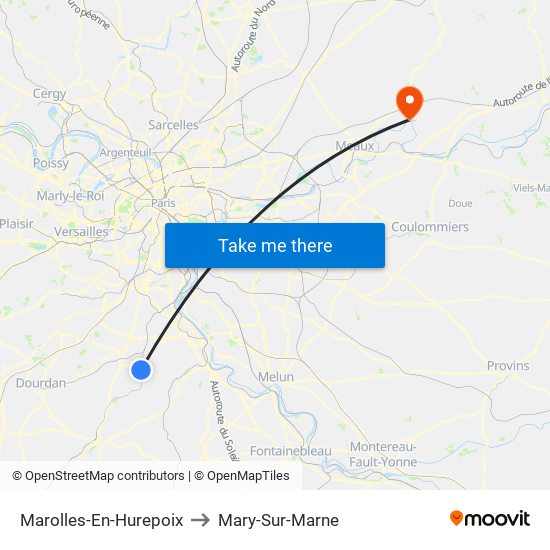 Marolles-En-Hurepoix to Mary-Sur-Marne map