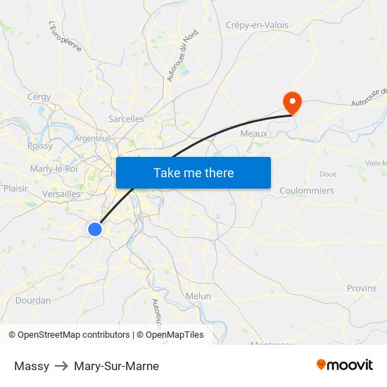 Massy to Mary-Sur-Marne map