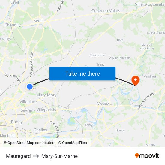 Mauregard to Mary-Sur-Marne map