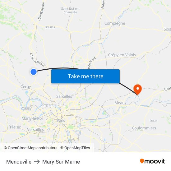 Menouville to Mary-Sur-Marne map