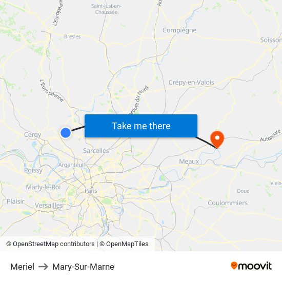 Meriel to Mary-Sur-Marne map