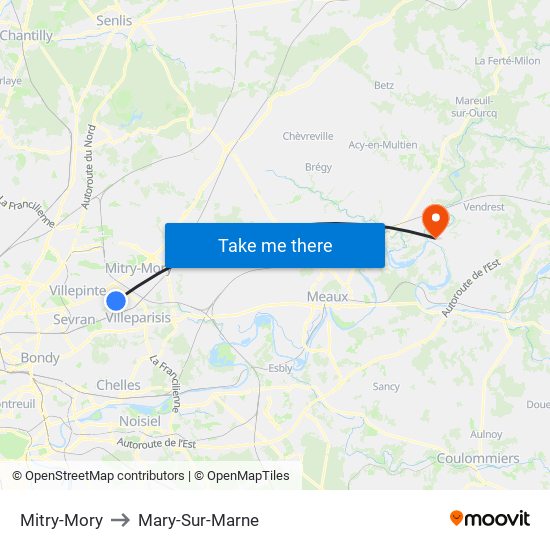 Mitry-Mory to Mary-Sur-Marne map