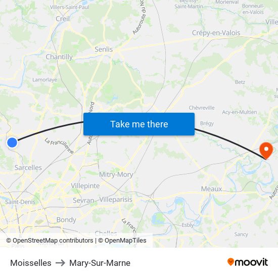 Moisselles to Mary-Sur-Marne map