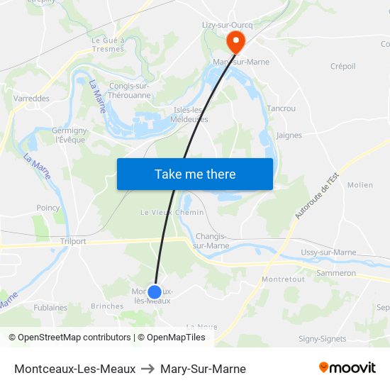 Montceaux-Les-Meaux to Mary-Sur-Marne map