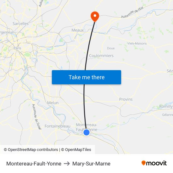Montereau-Fault-Yonne to Mary-Sur-Marne map