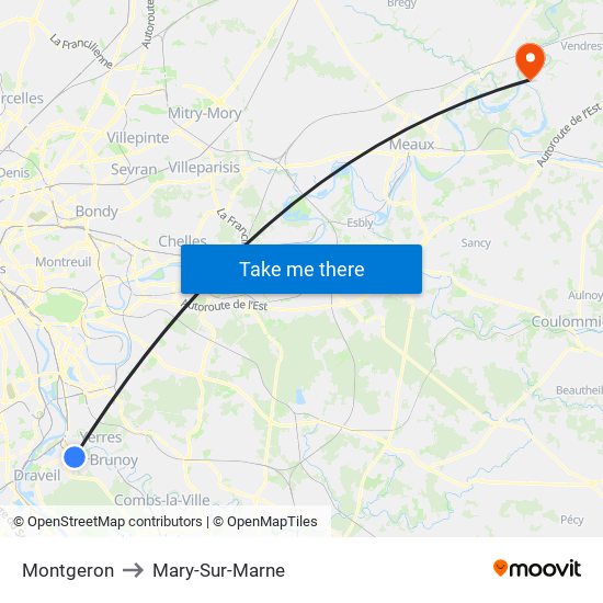 Montgeron to Mary-Sur-Marne map