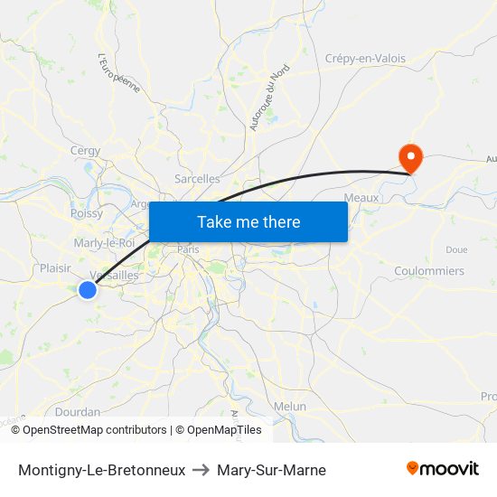 Montigny-Le-Bretonneux to Mary-Sur-Marne map