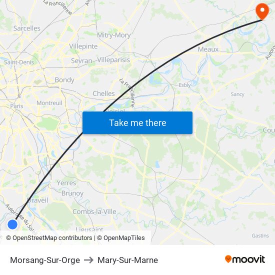 Morsang-Sur-Orge to Mary-Sur-Marne map