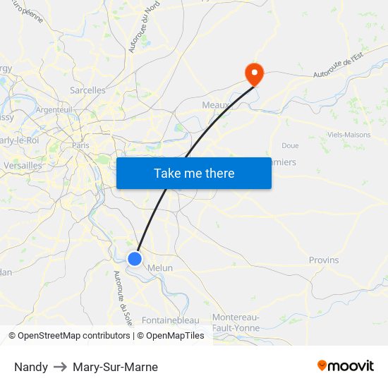 Nandy to Mary-Sur-Marne map
