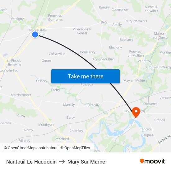 Nanteuil-Le-Haudouin to Mary-Sur-Marne map