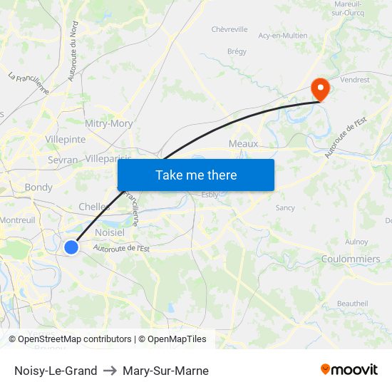 Noisy-Le-Grand to Mary-Sur-Marne map