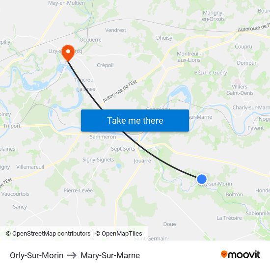 Orly-Sur-Morin to Mary-Sur-Marne map