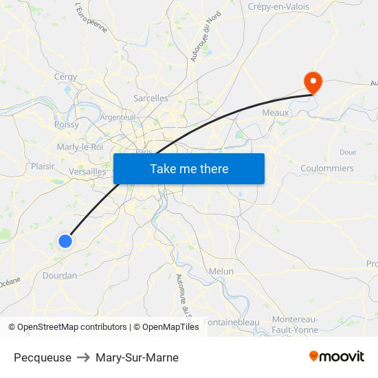 Pecqueuse to Mary-Sur-Marne map