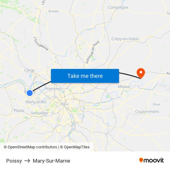 Poissy to Mary-Sur-Marne map