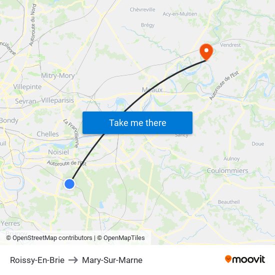 Roissy-En-Brie to Mary-Sur-Marne map