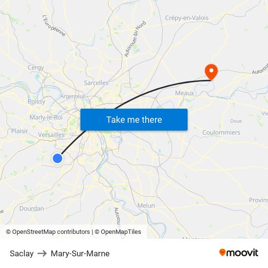 Saclay to Mary-Sur-Marne map