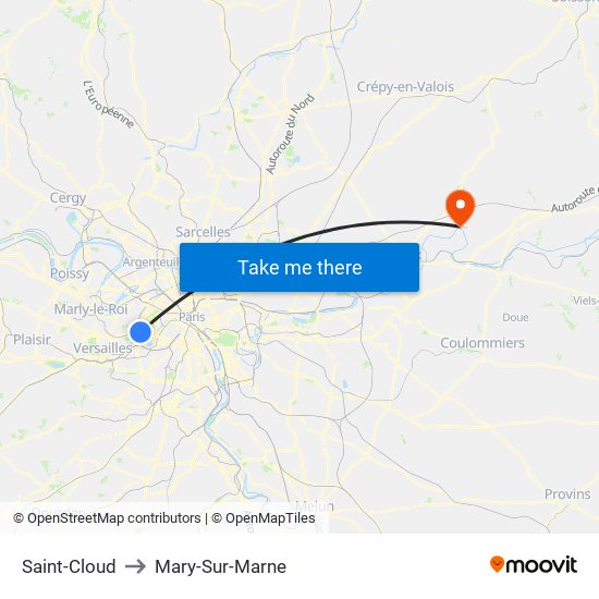Saint-Cloud to Mary-Sur-Marne map