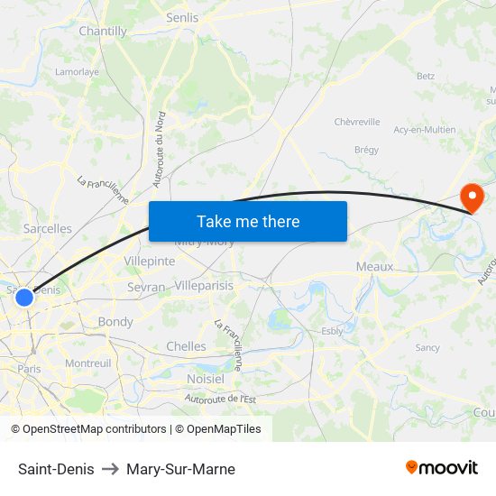 Saint-Denis to Mary-Sur-Marne map