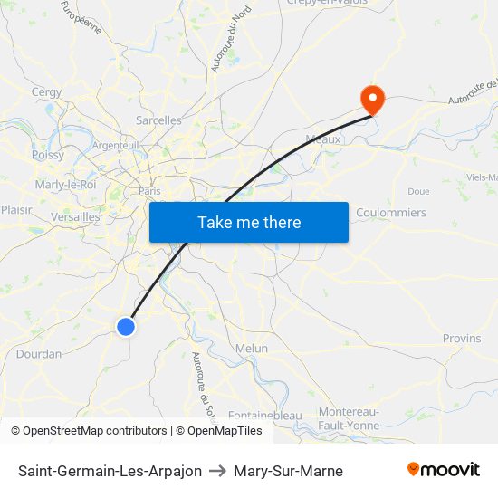 Saint-Germain-Les-Arpajon to Mary-Sur-Marne map