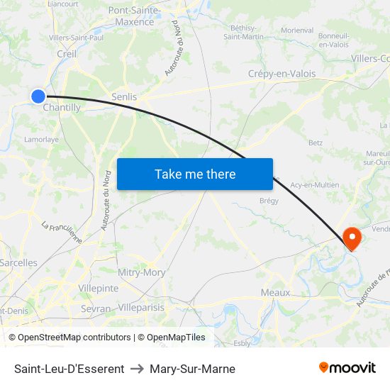 Saint-Leu-D'Esserent to Mary-Sur-Marne map