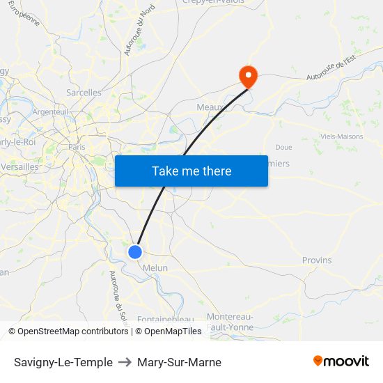 Savigny-Le-Temple to Mary-Sur-Marne map