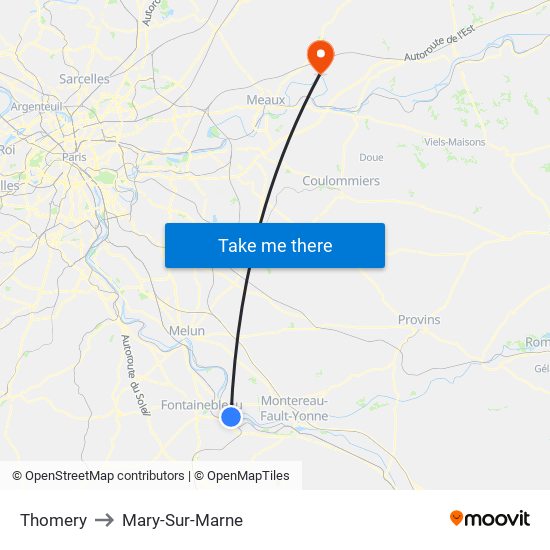 Thomery to Mary-Sur-Marne map