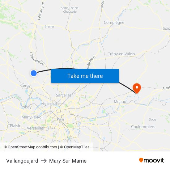 Vallangoujard to Mary-Sur-Marne map