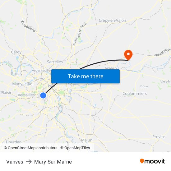 Vanves to Mary-Sur-Marne map